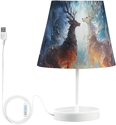 مصباح مكتبي مصباح طاولة ليلي لغرفة النوم Ice-fire Deer 3 درجات حرارة ملونة مصابيح بجانب السرير مع USB-S